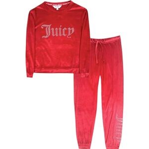 JUICY COUTURE New Red Velvet Lounging Set With Bling Logo NWOT Size Medium